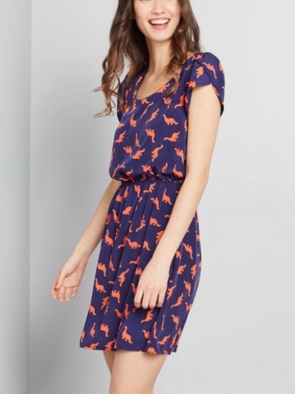 ModCloth Dino My Gosh Dress Navy with Orange Dinosaurs